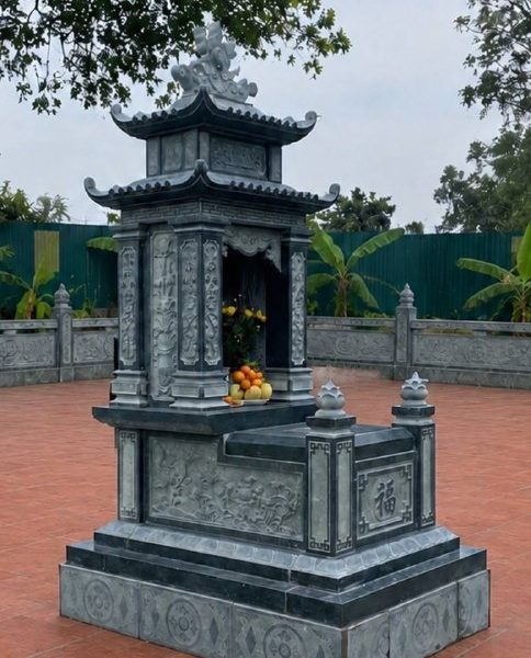 Mộ đá xanh rêu hai mái 147x89x255 cm, giá 40.000.000 VNĐ