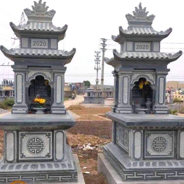 Mộ đá xanh đen 2 mái – mộ mái dao đá tự nhiên chế tác tại Ninh Vân